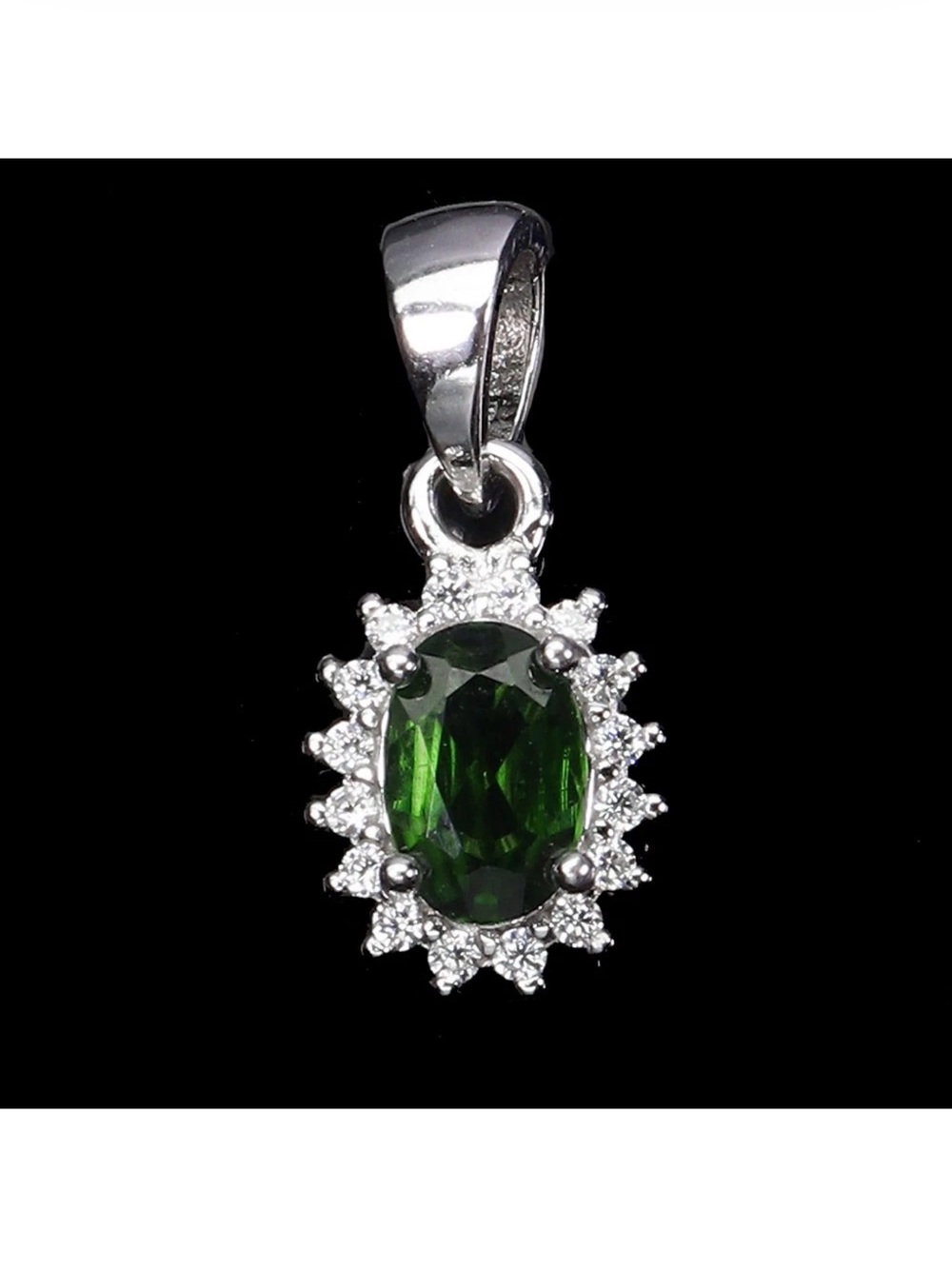 Elegant Natural Chrome Diopside Zircon Pendant Necklace 925 Sterling Silver 18”